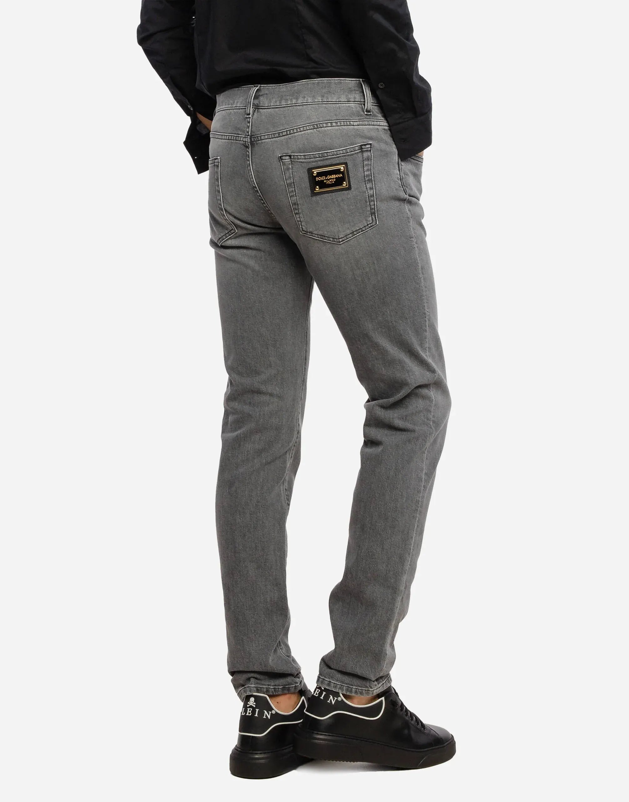 Dolce 
Gabbana Grey Logo Plaque Jeans
