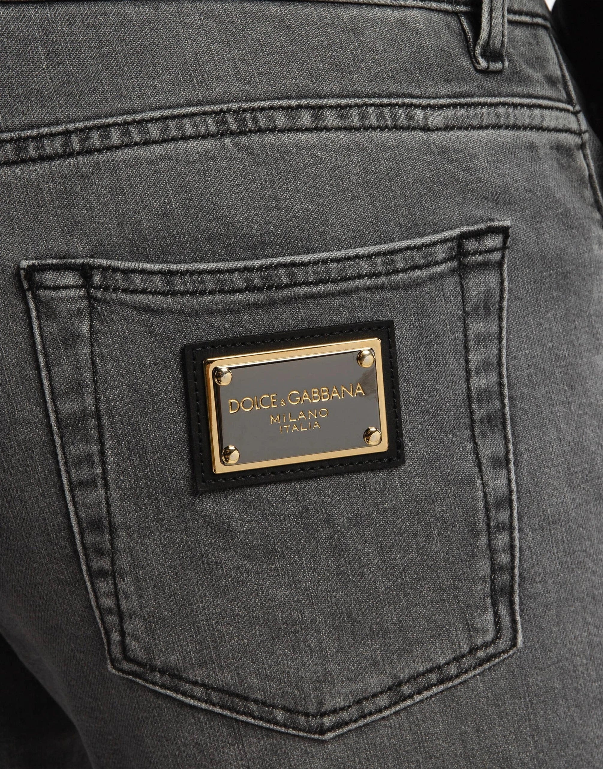 Dolce 
Gabbana Grey Logo Plaque Jeans