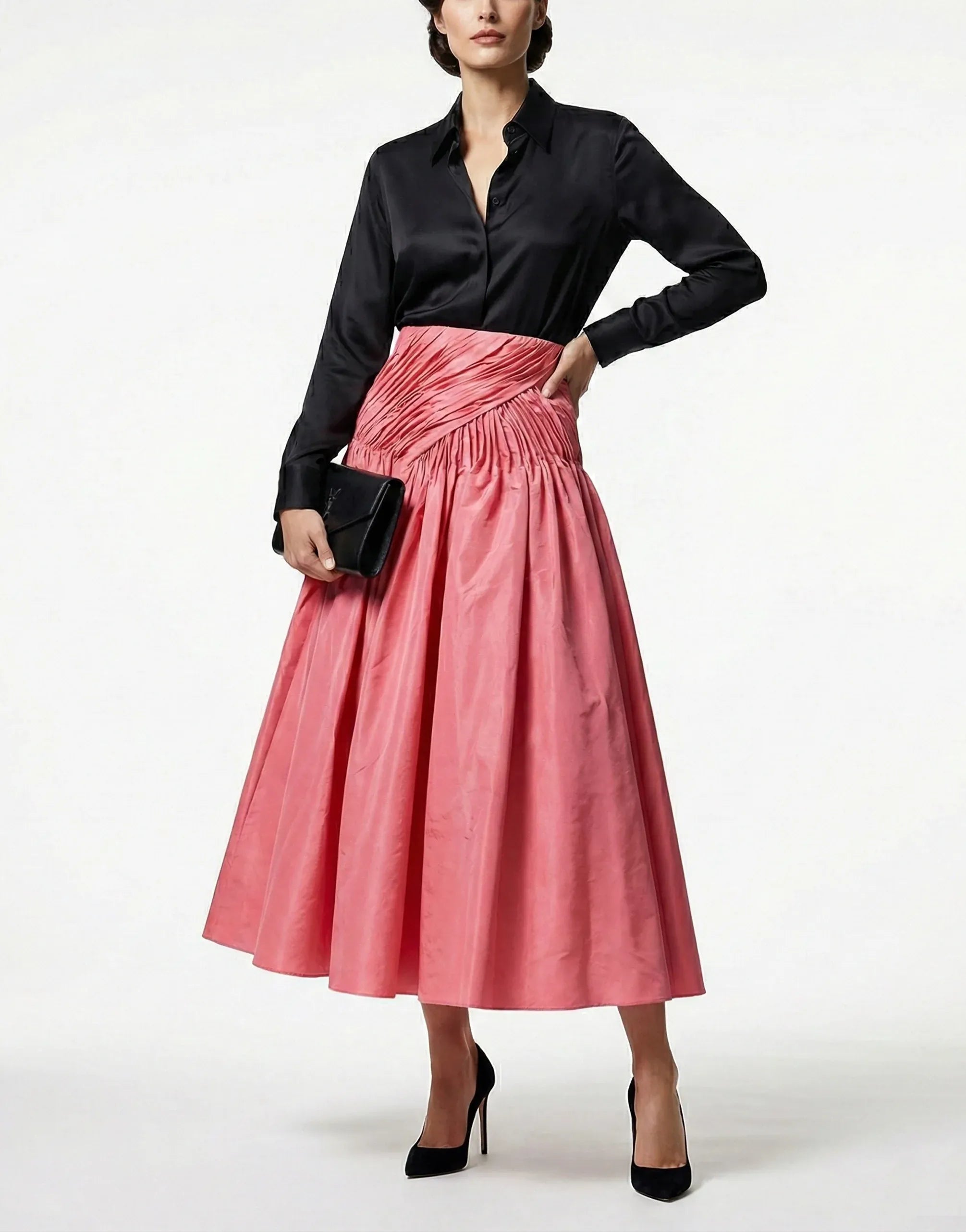 Dolce 
Gabbana High-Waist Ruched A-Line Silk Midi Skirt