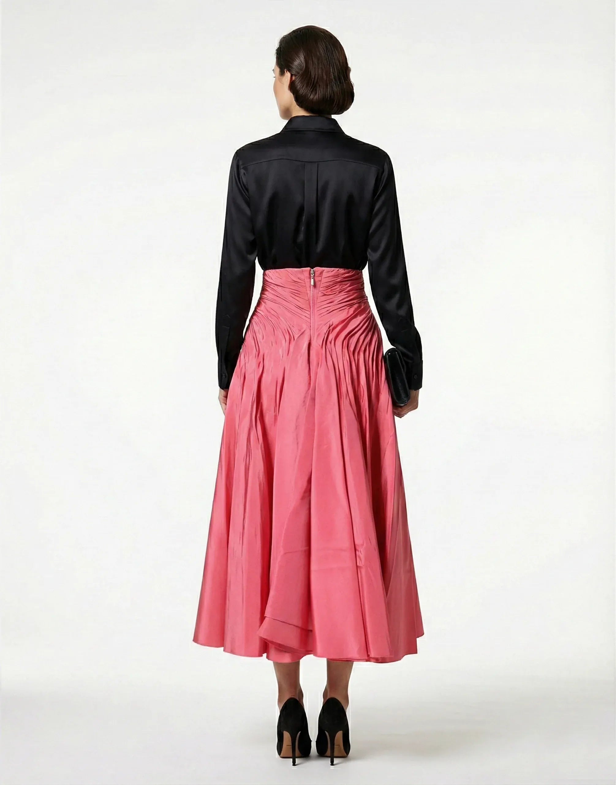 Dolce 
Gabbana High-Waist Ruched A-Line Silk Midi Skirt