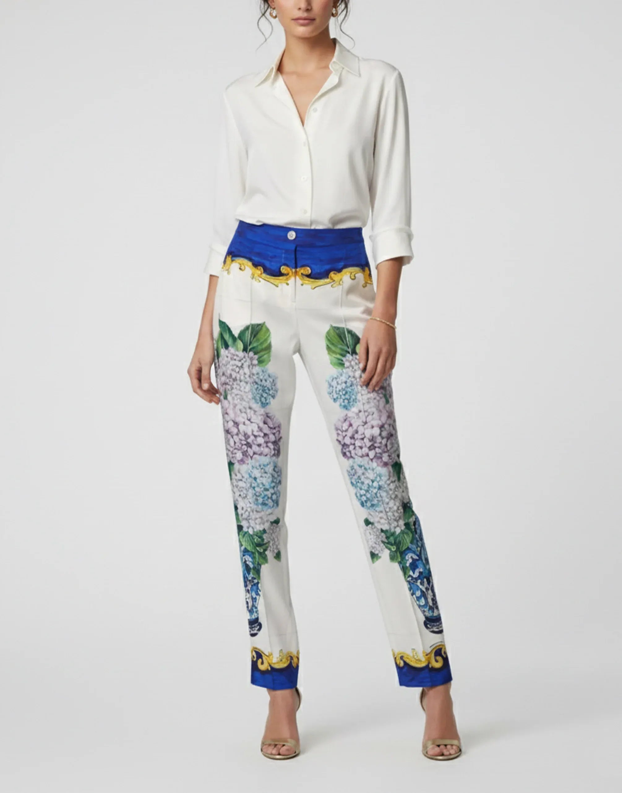 Dolce 
Gabbana Hydrangea-Print Silk Trousers