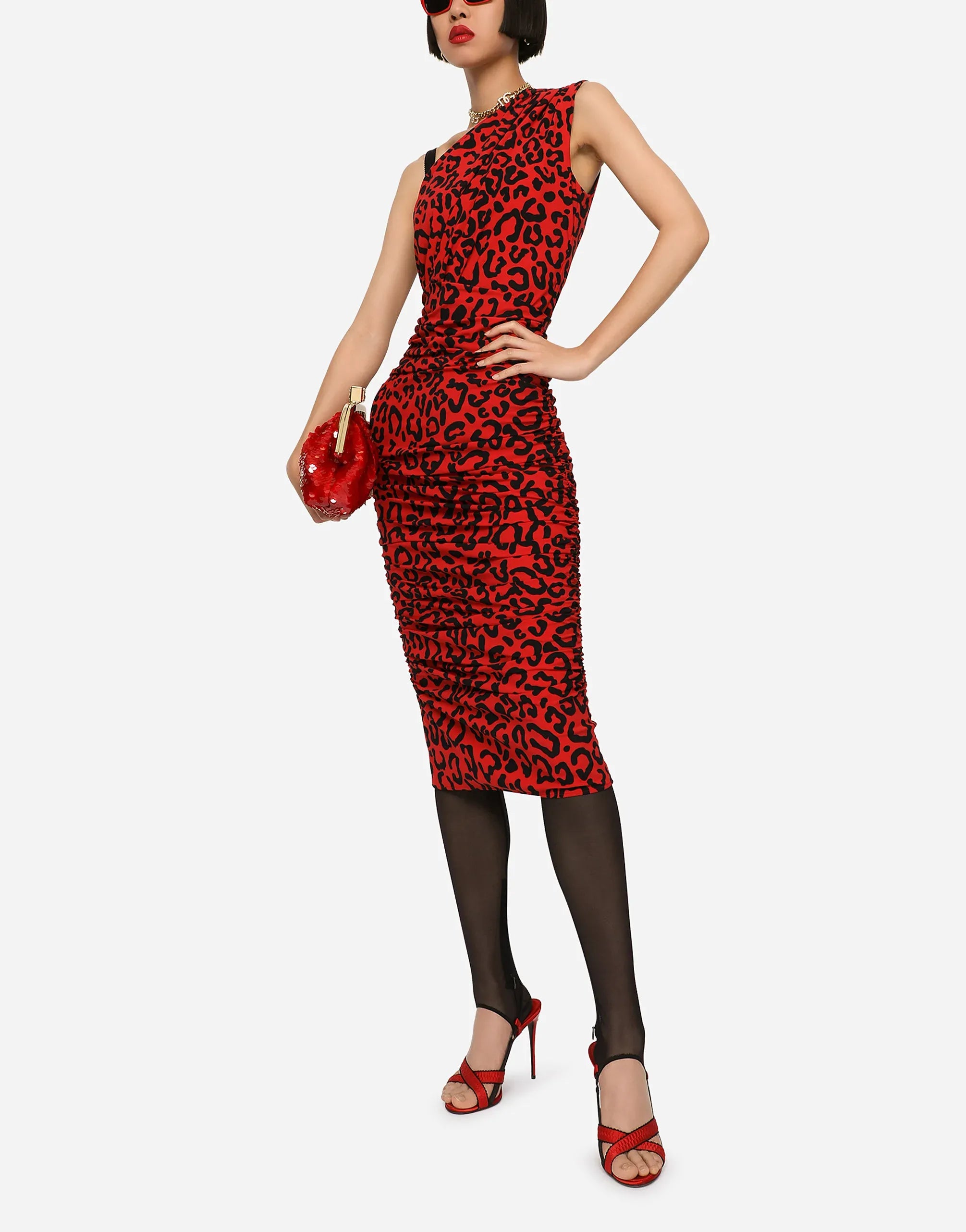 Dolce 
Gabbana Leopard-Print Jersey One-Shoulder Dress