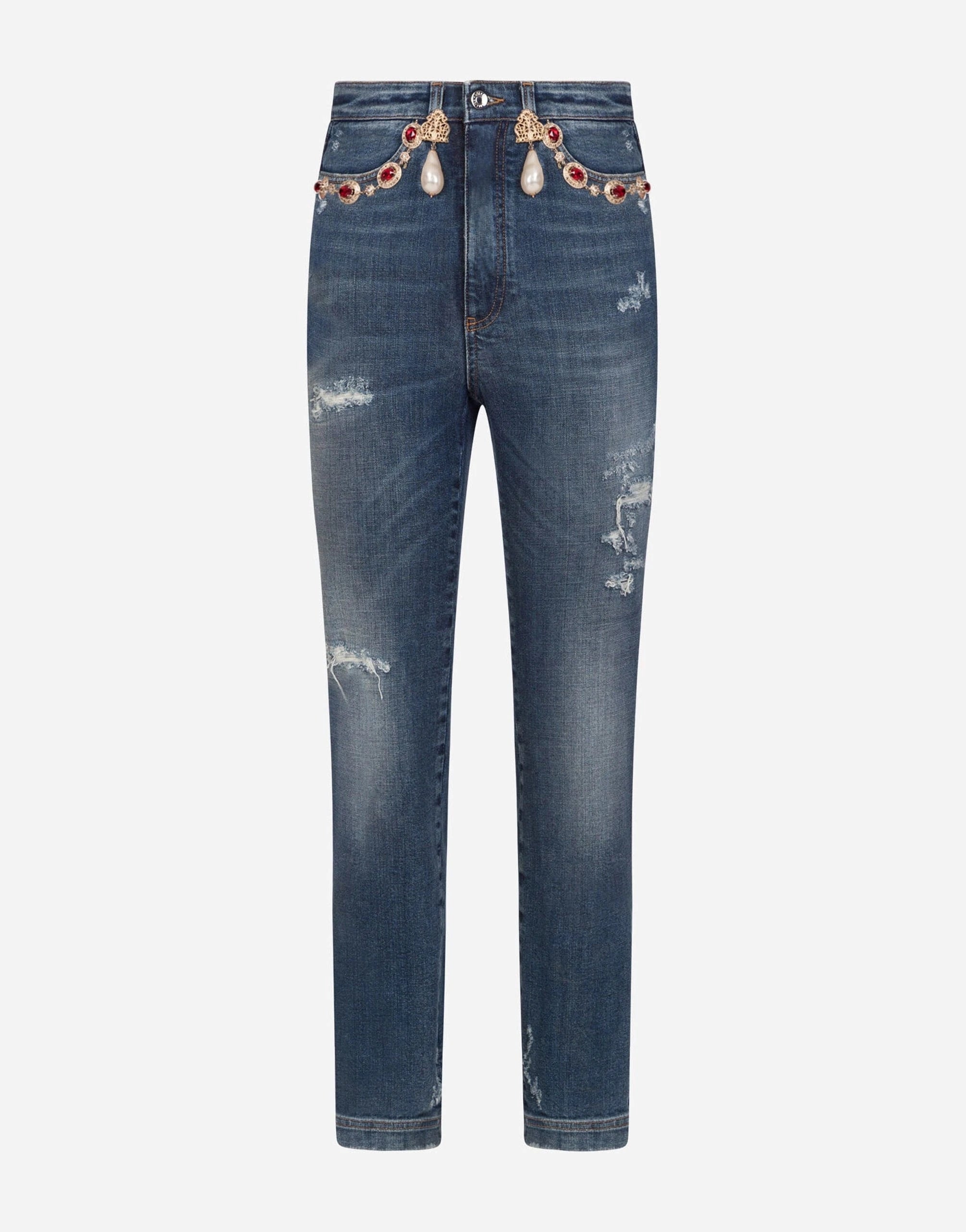 Dolce 
Gabbana Pearl-Embellished High-Waisted Jeans