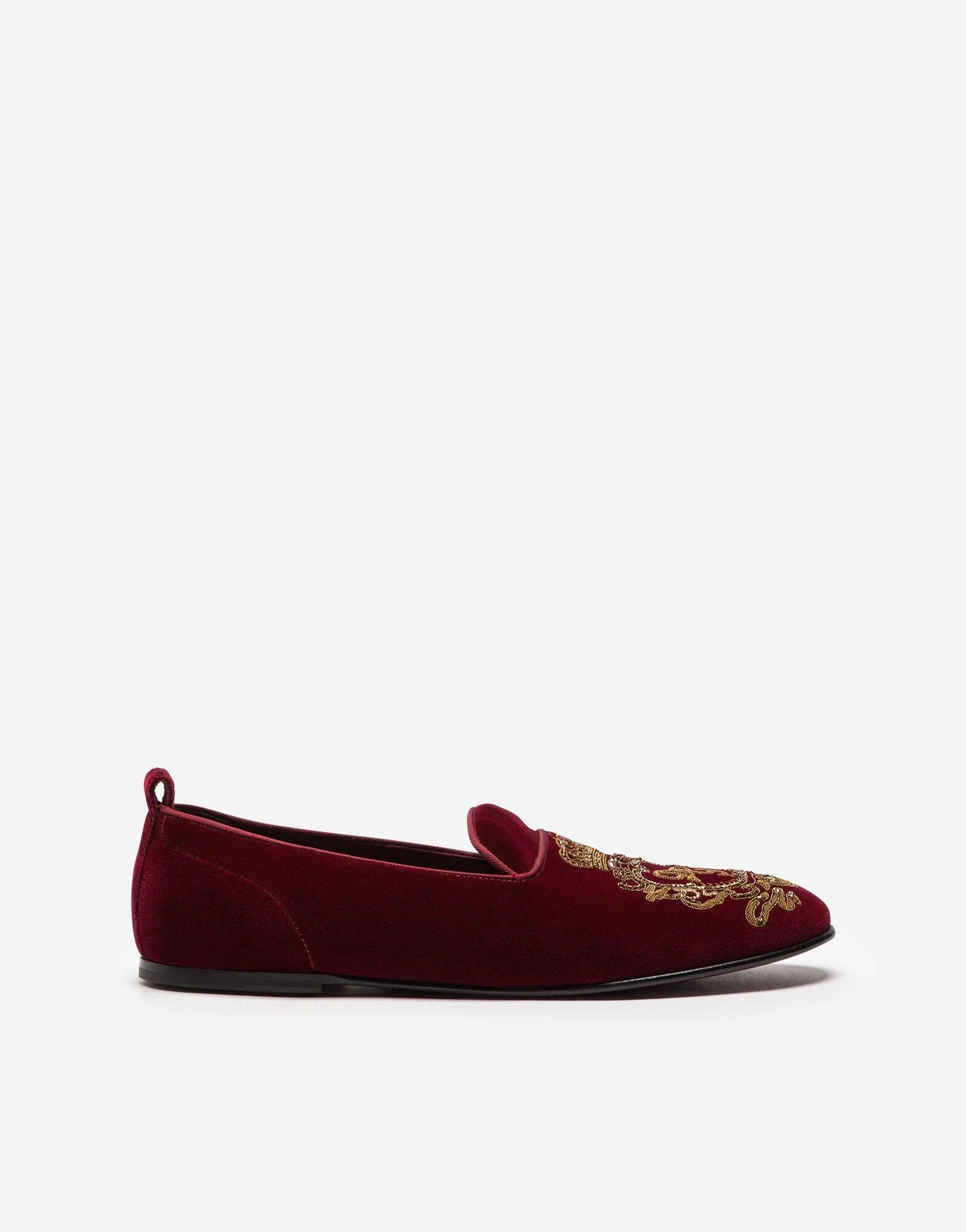 Dolce 
Gabbana Red Coat Of Arms Embroidery Velvet Slippers