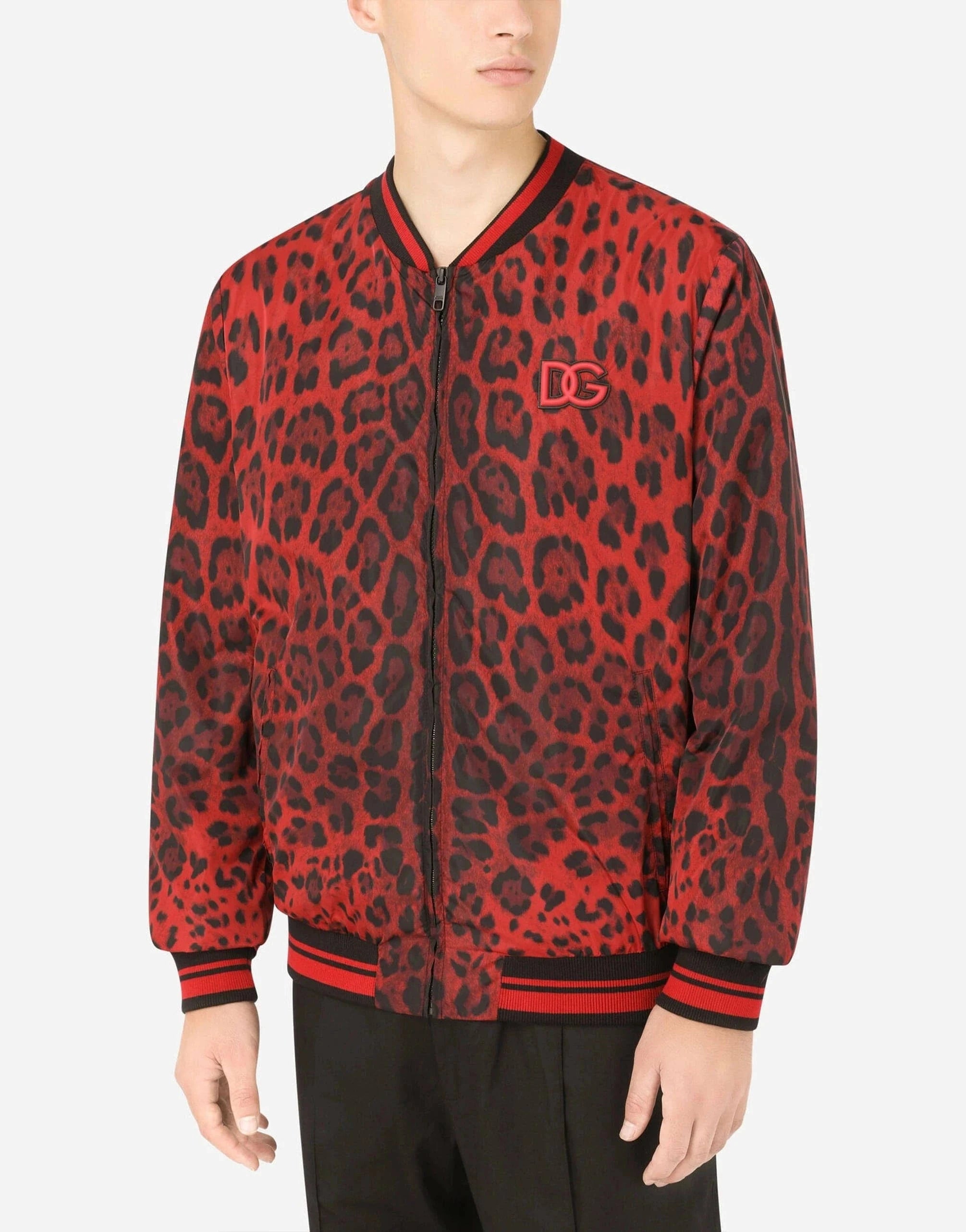 Dolce 
Gabbana Red Leopard-Print Bomber Jacket
