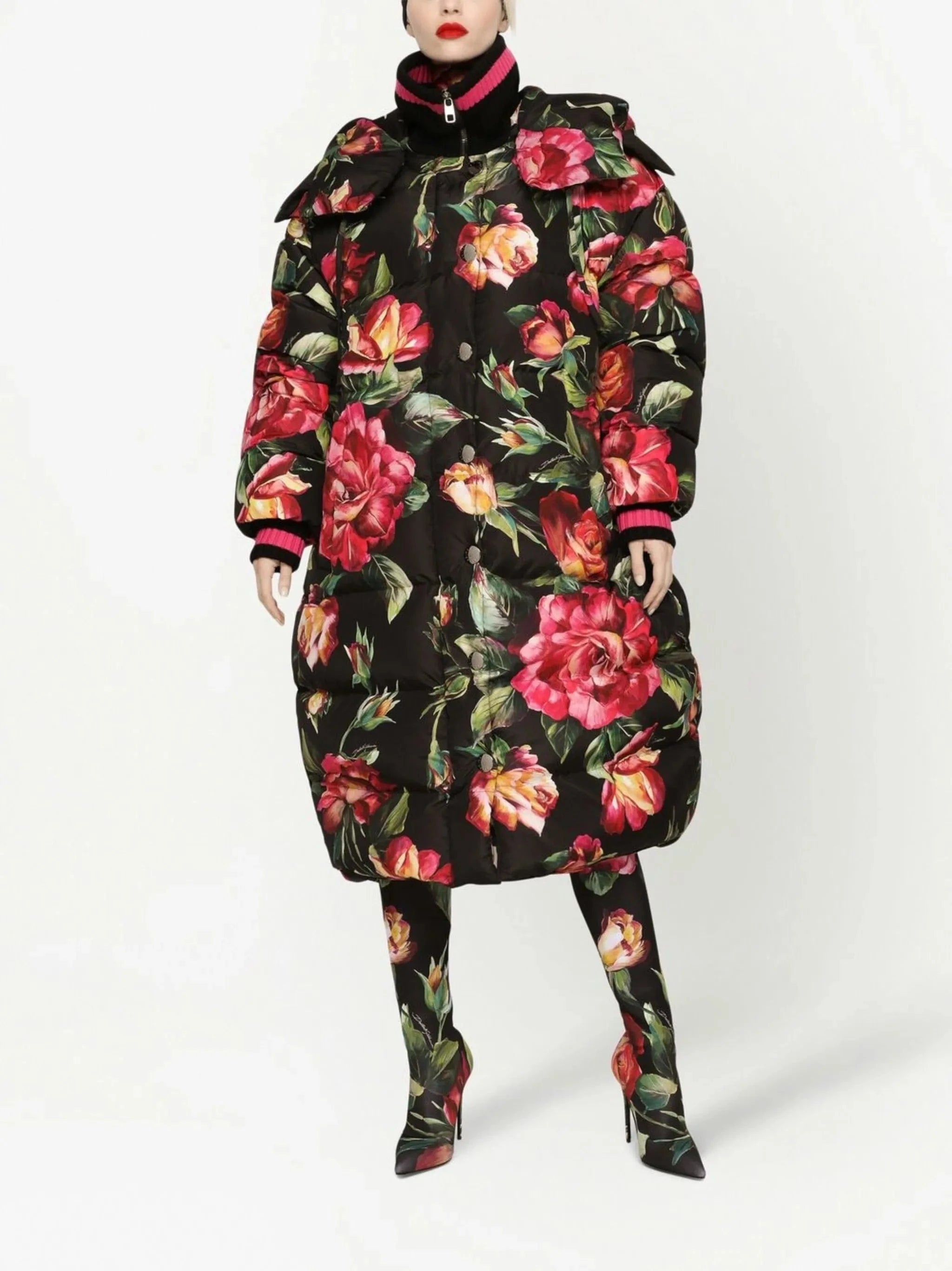 Dolce 
Gabbana Rose-Print Long Down Jacket