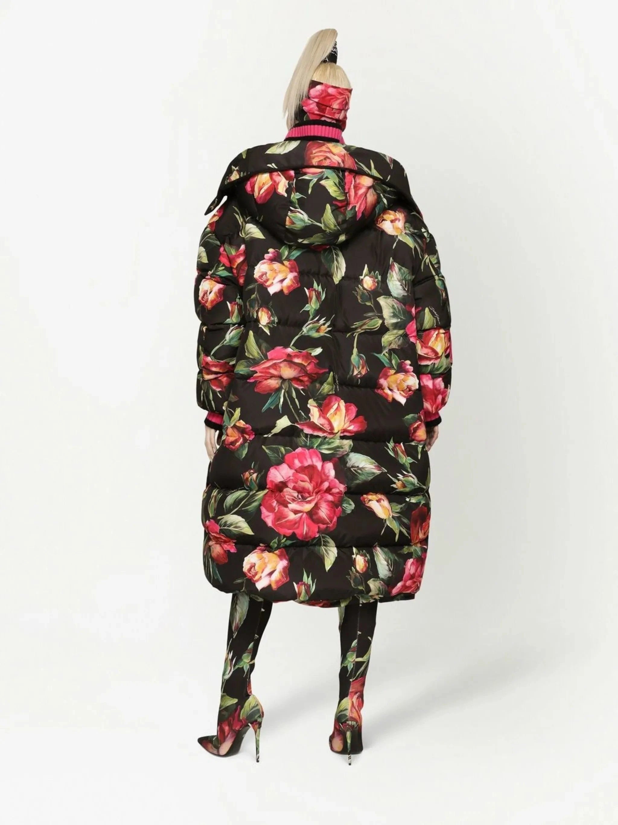 Dolce 
Gabbana Rose-Print Long Down Jacket