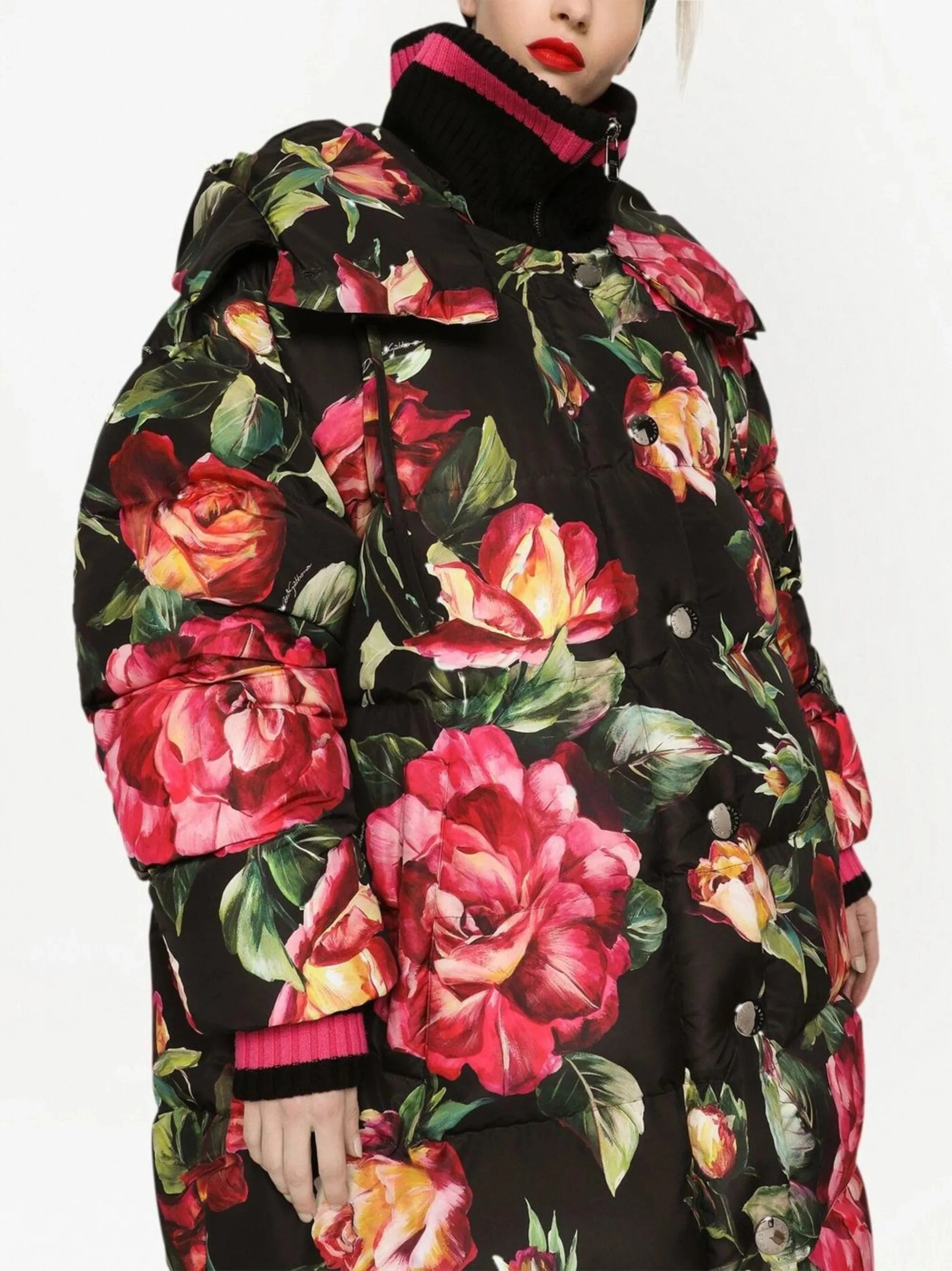 Dolce 
Gabbana Rose-Print Long Down Jacket