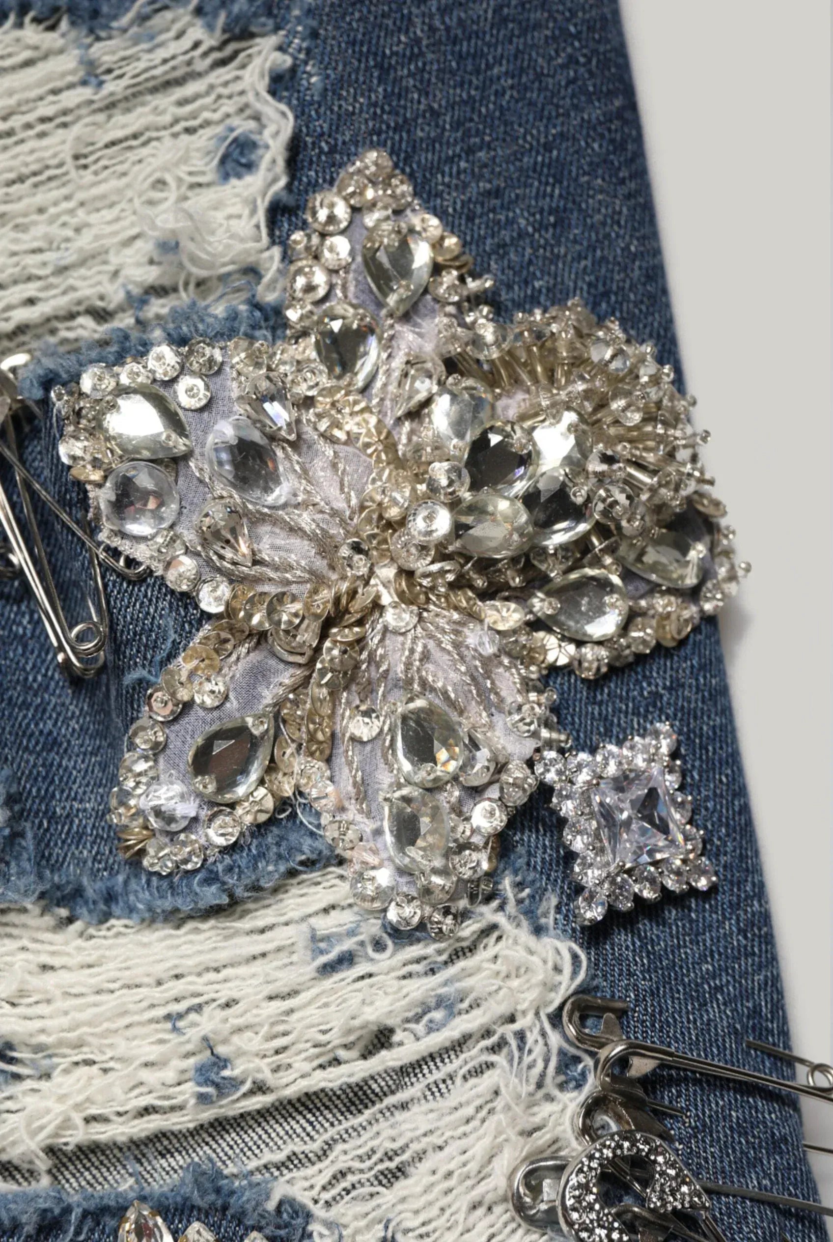 Dolce 
Gabbana Runway Amber Rhinestone And Pins Embellished Jeans