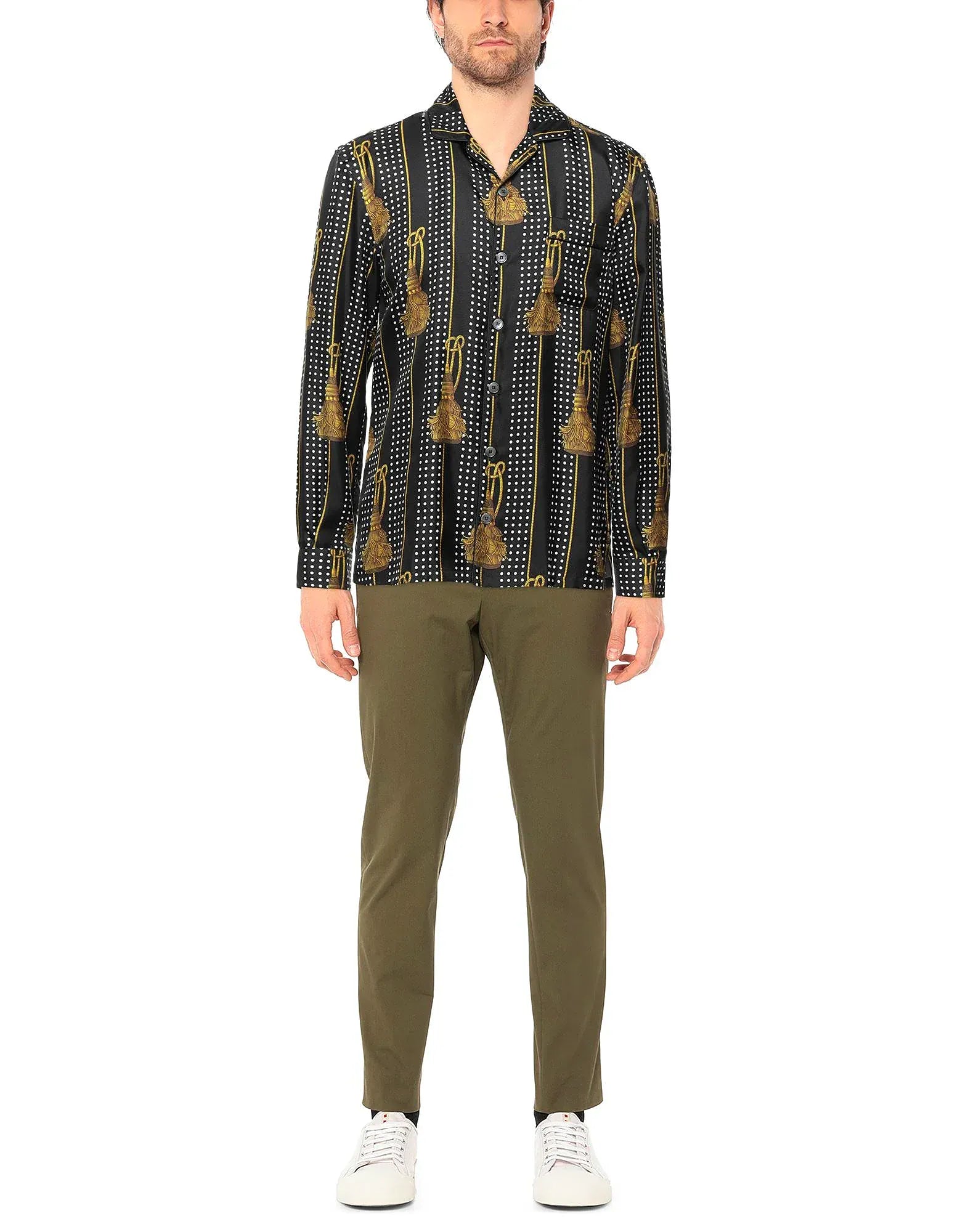 Dolce 
Gabbana Striped Dotted Tassel Silk Shirt