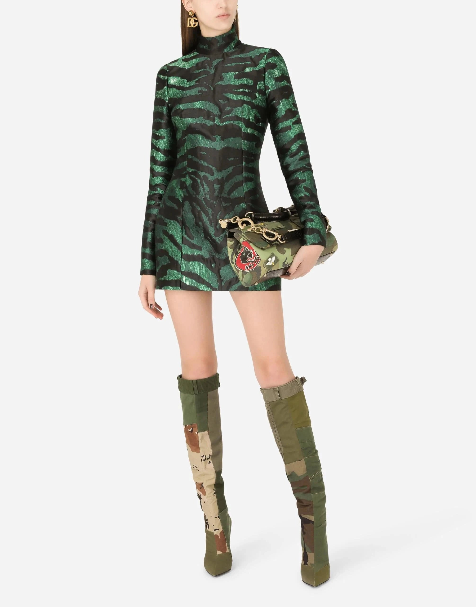 Dolce 
Gabbana Tiger-Print Lamé Jacquard Minidress