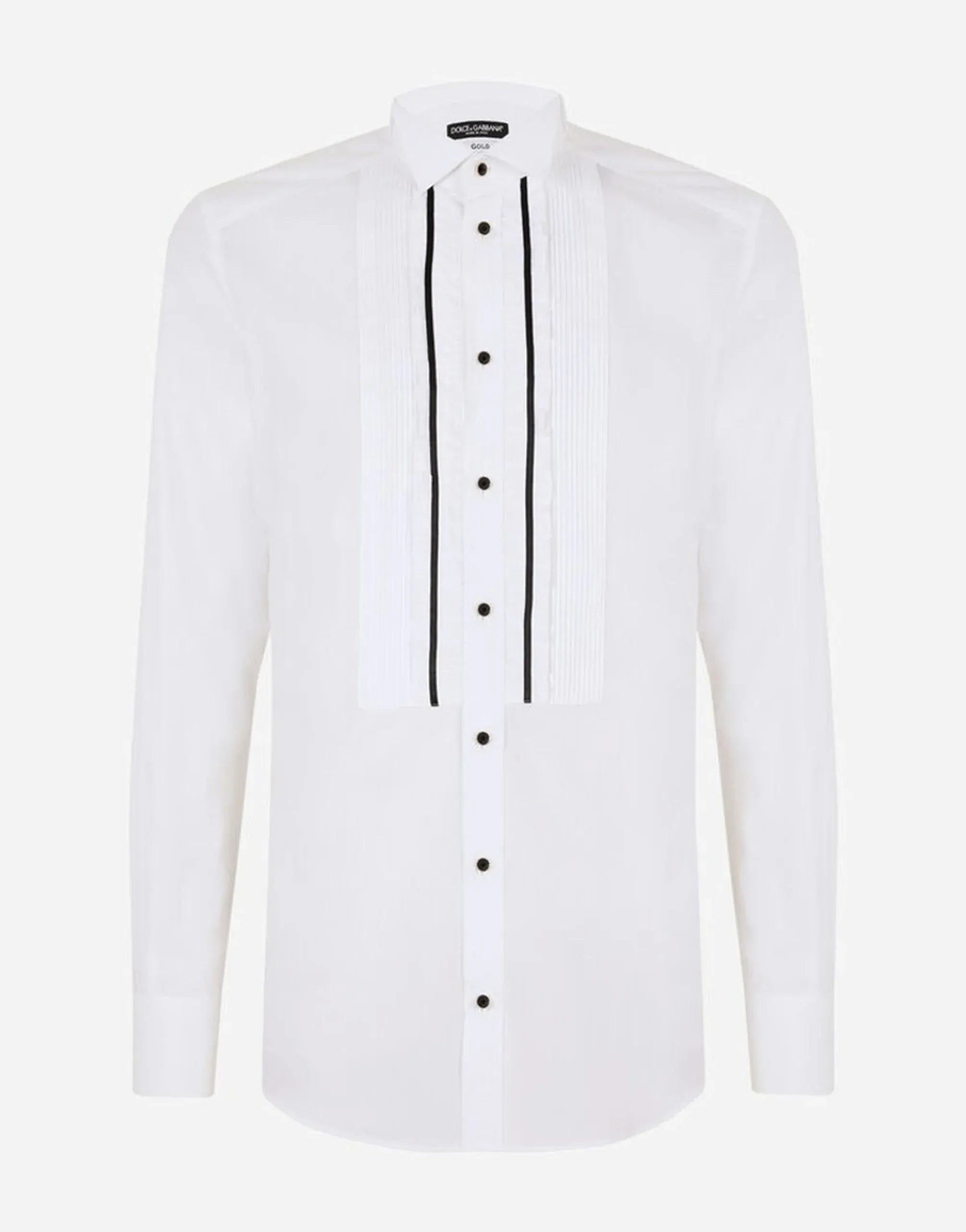 Dolce 
Gabbana White Cotton Gold-Fit Tuxedo Shirt