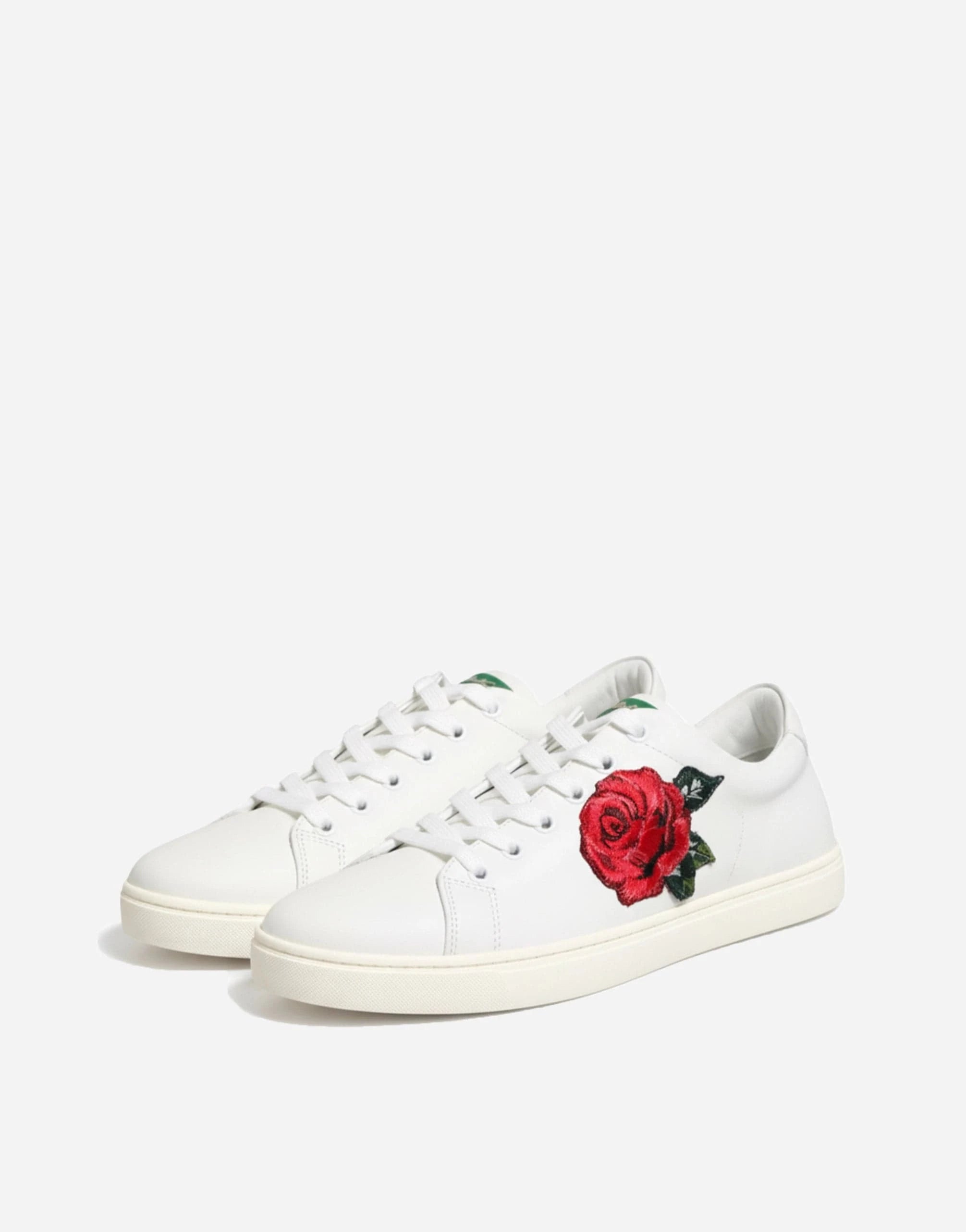 Dolce 
Gabbana White Rose-Embroidery Patch Low-Top Sneakers